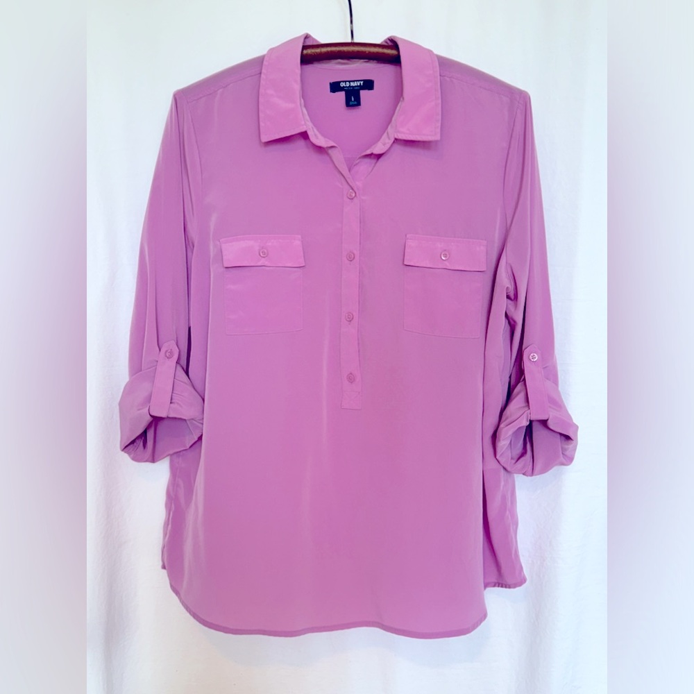 Old Navy, Large, Sheer Pink 1/4 Button Down Blouse.